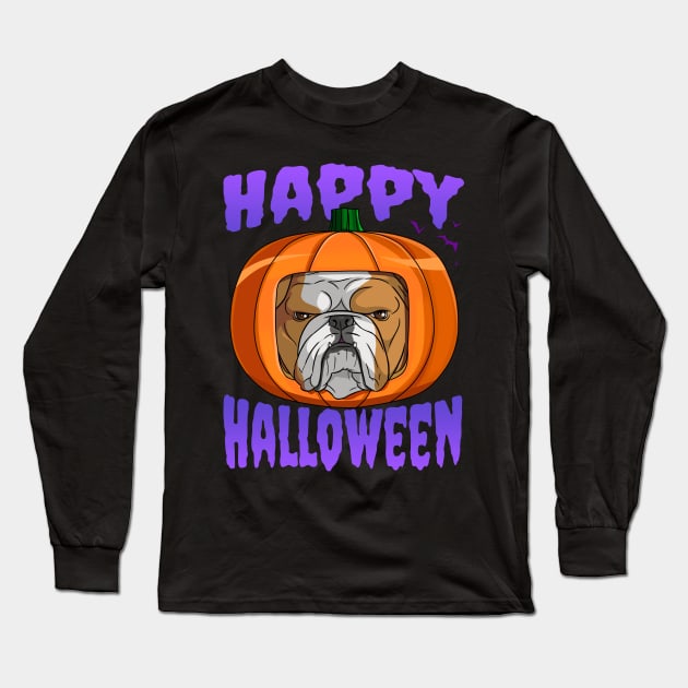 English Bulldog Pumpkin Head Happy Halloween Long Sleeve T-Shirt by Noseking